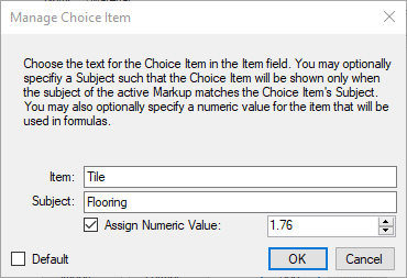 Administrer valg for element