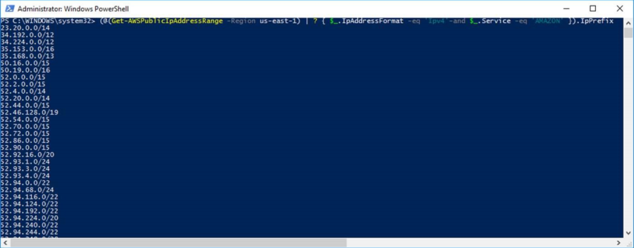 AWS PowerShell IP-områdekommando
